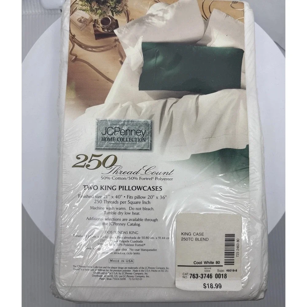 JCPenny Home Collection 2 King Pillowcases Cool White‎ 20 x 36